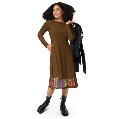 Kamar-Taj Library (Brown) Long Sleeve Midi Dress