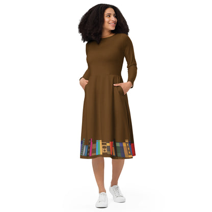 Kamar-Taj Library (Brown) Long Sleeve Midi Dress