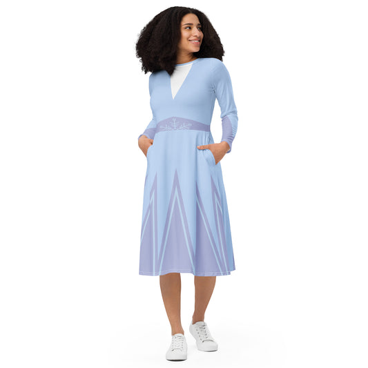 Ice Queen Costume (One) Long Sleeve Midi Dress