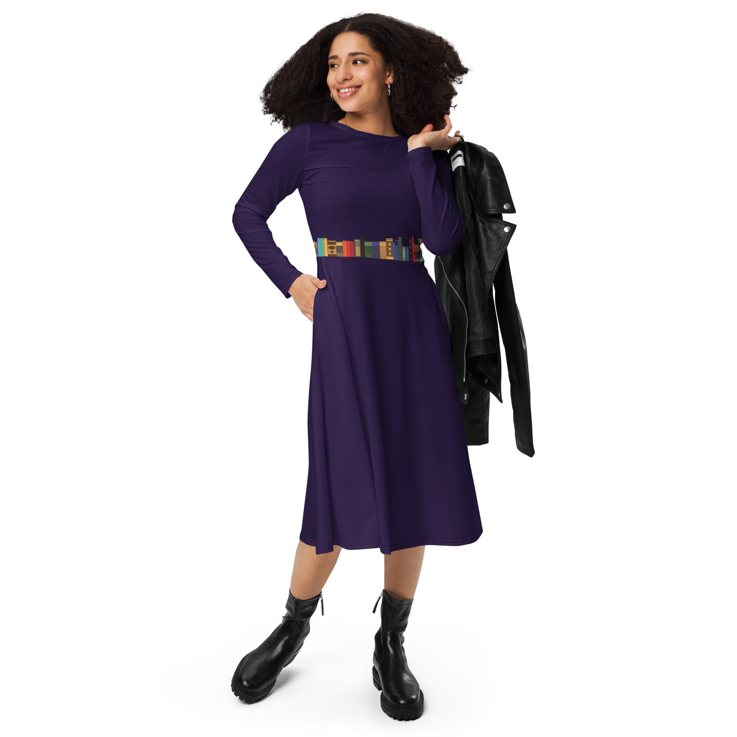 Kamar-Taj Library (Belt Effect) Long Sleeve Midi Dress