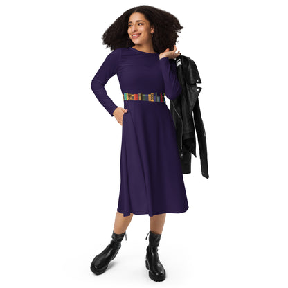 Kamar-Taj Library (Belt Effect) Long Sleeve Midi Dress