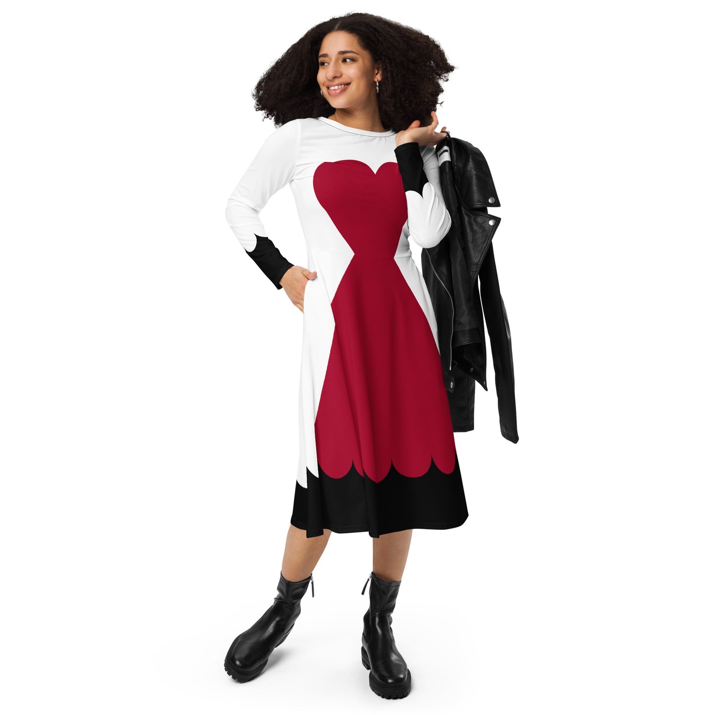 Queen of Hearts Costume Long Sleeve Midi Dress