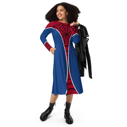 Spider-Man Costume Long Sleeve Midi Dress