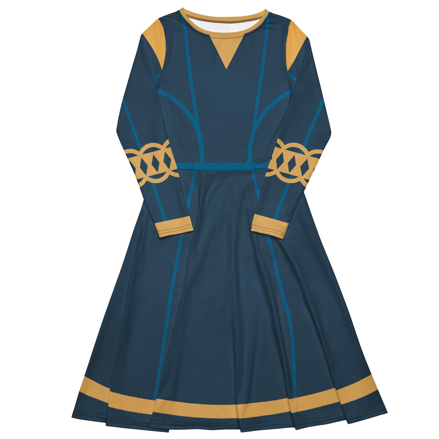 Brave Superhero Princess Costume (Blue) Long Sleeve Midi Dress