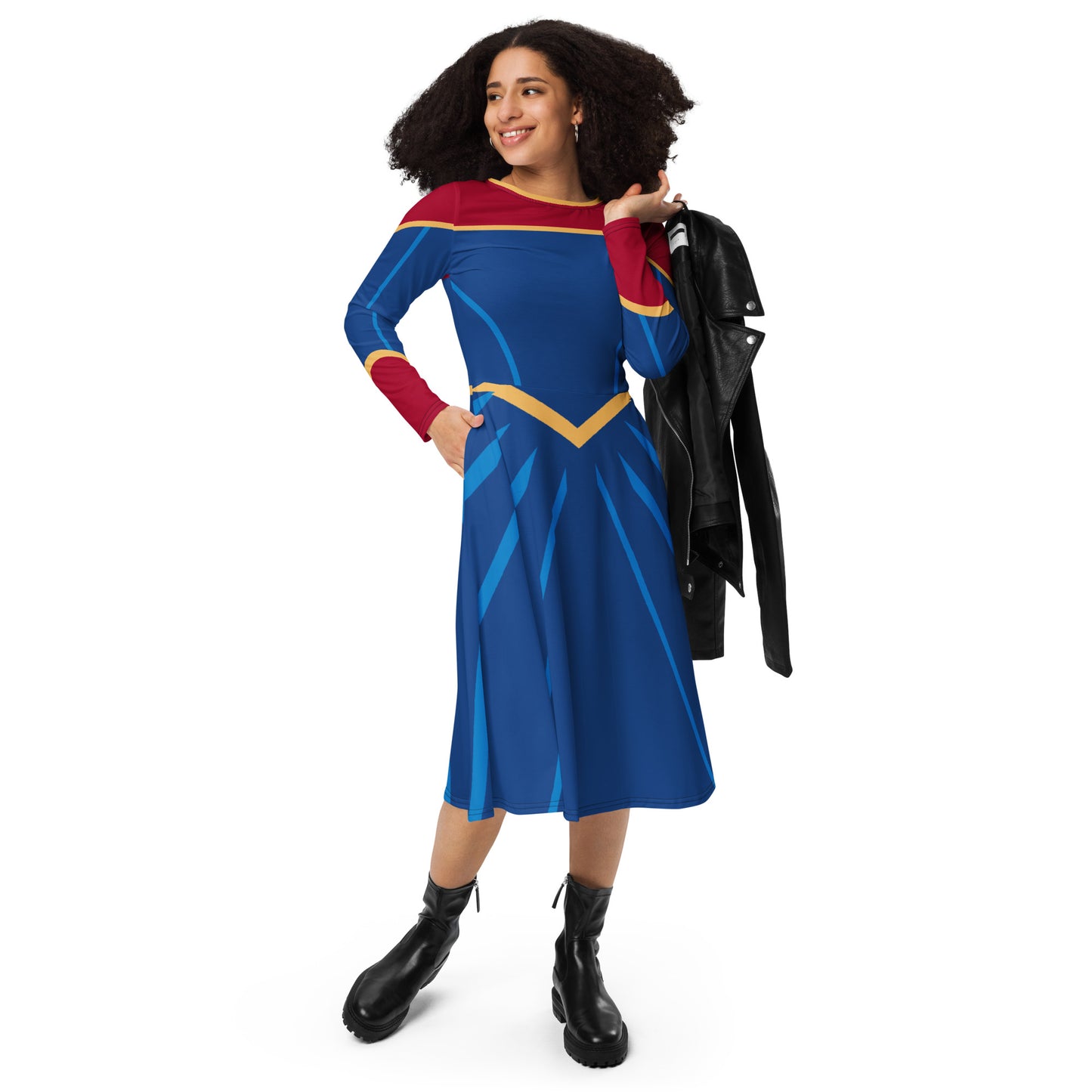 Super Girl Costume Long Sleeve Midi Dress