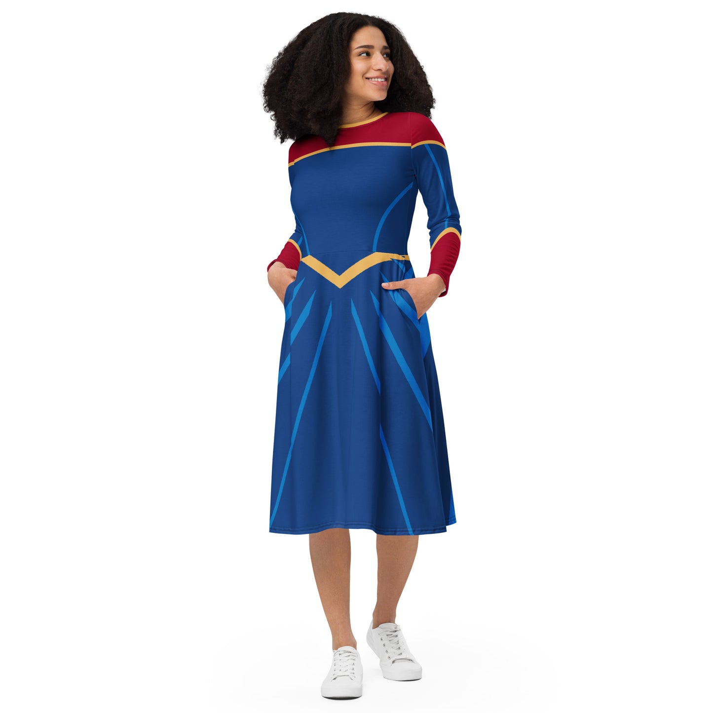 Super Girl Costume Long Sleeve Midi Dress