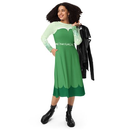 Green Fairy Costume Long Sleeve Midi Dress