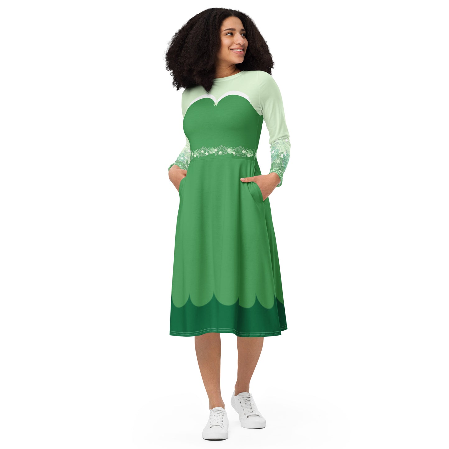 Green Fairy Costume Long Sleeve Midi Dress