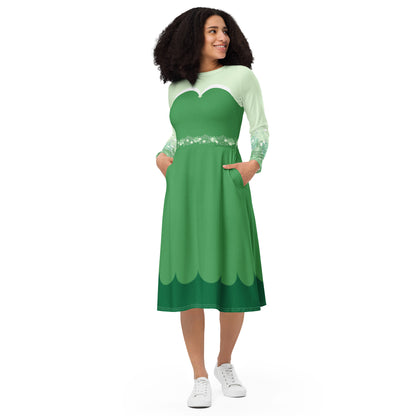 Green Fairy Costume Long Sleeve Midi Dress