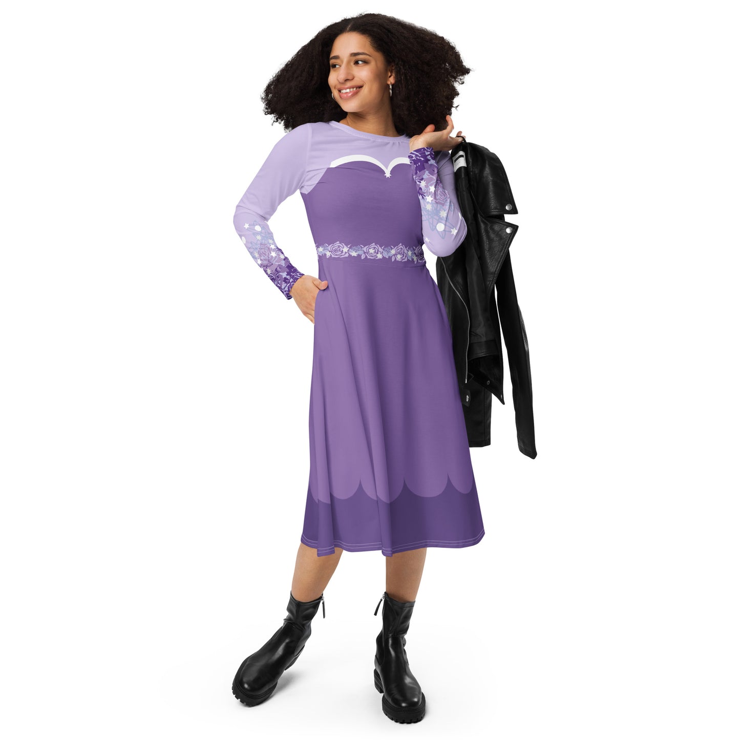 Purple Fairy Costume Long Sleeve Midi Dress