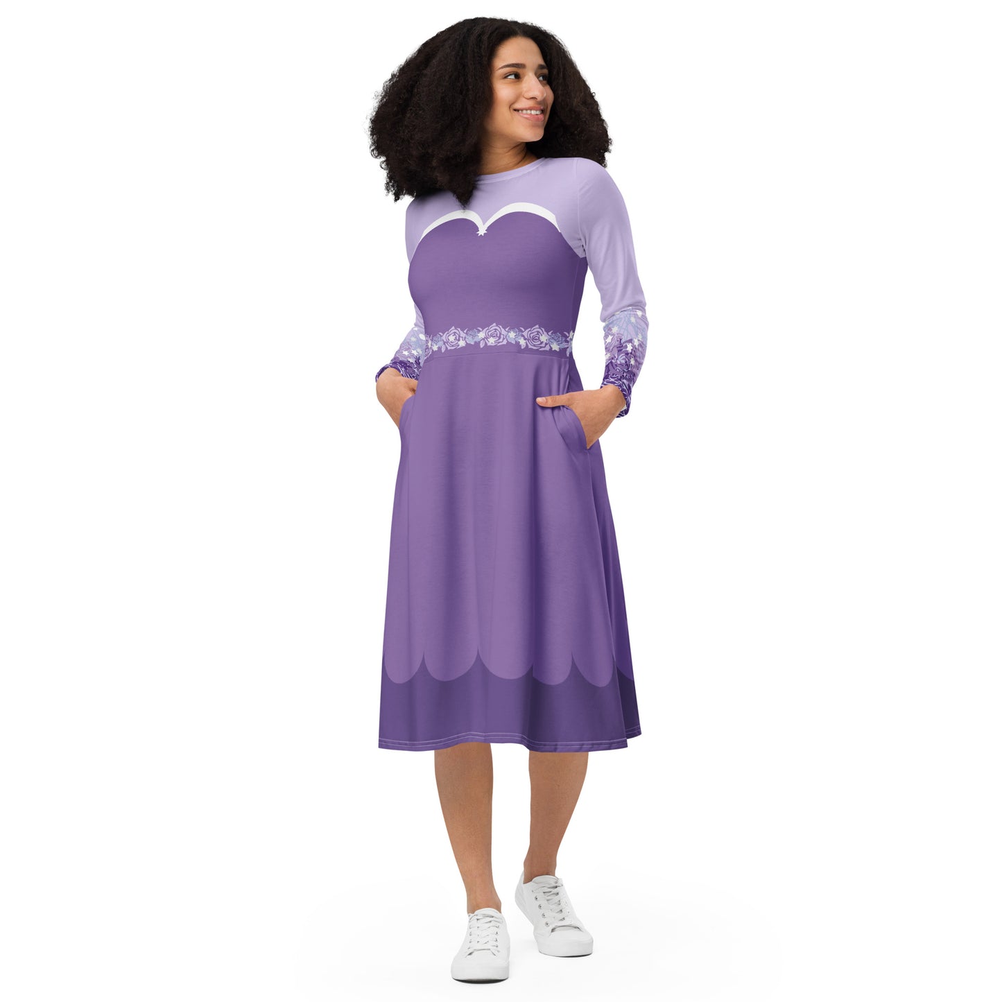 Purple Fairy Costume Long Sleeve Midi Dress