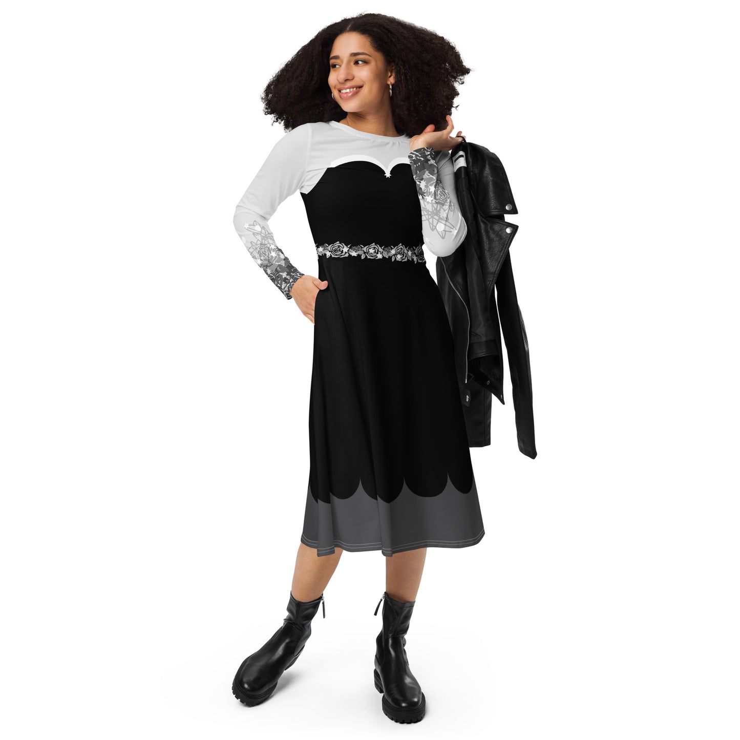 Black & White Fairy Costume Long Sleeve Midi Dress