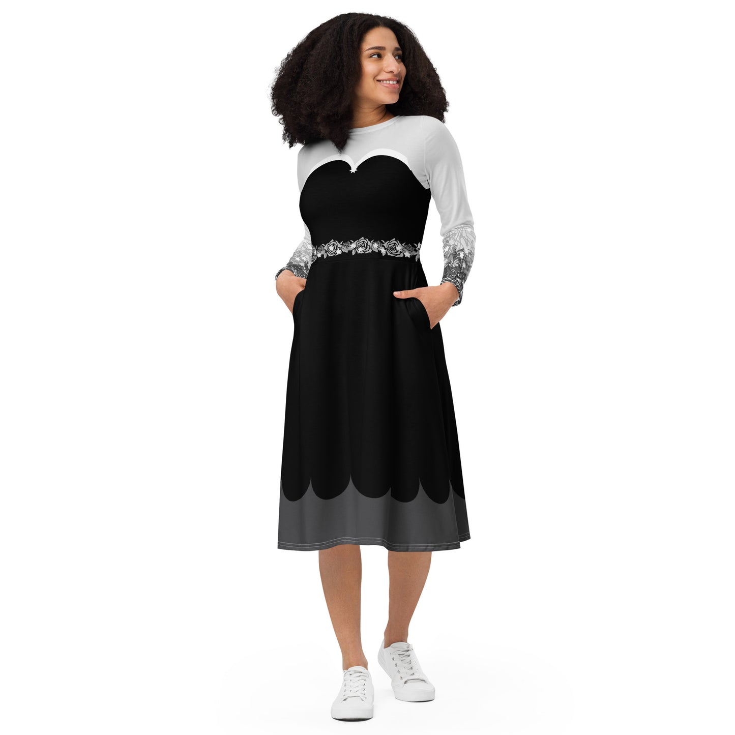 Black & White Fairy Costume Long Sleeve Midi Dress