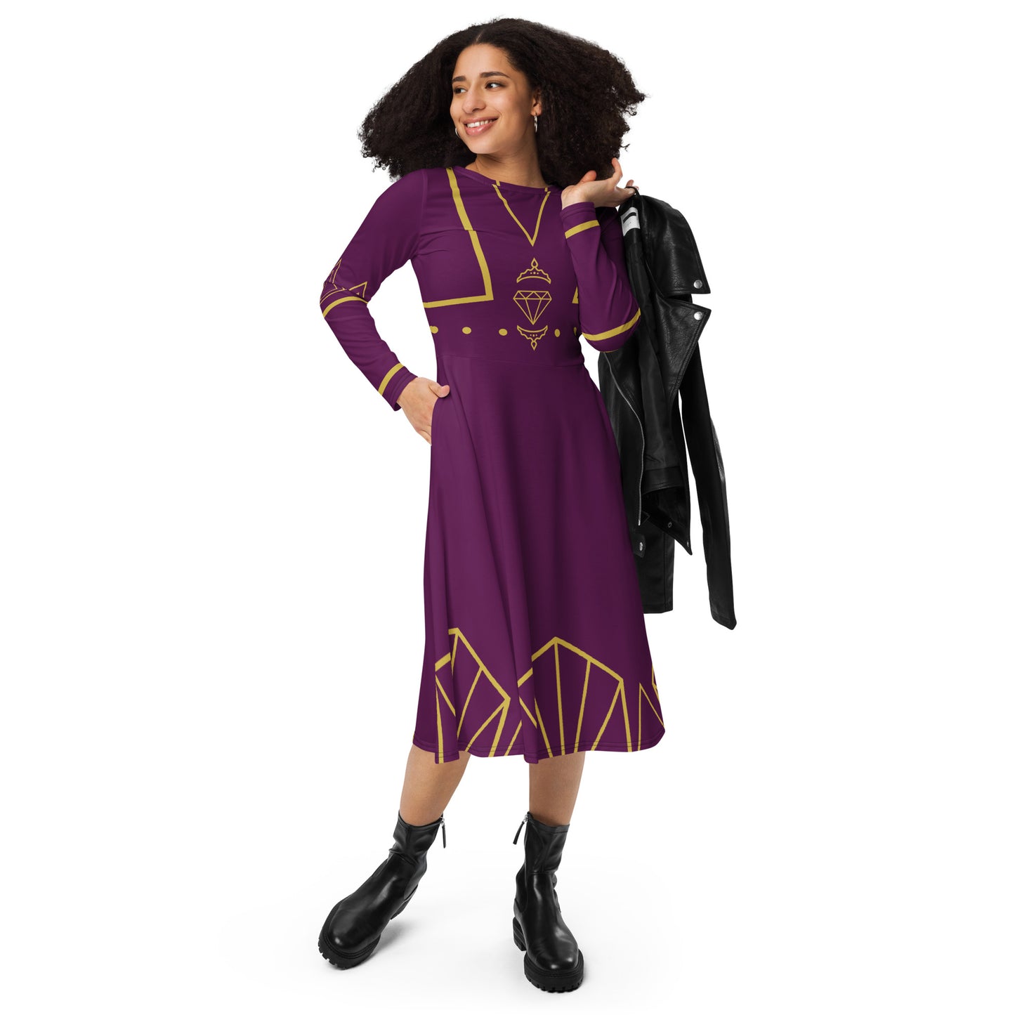 Futuristic Princess Costume (Purple) Long Sleeve Midi Dress