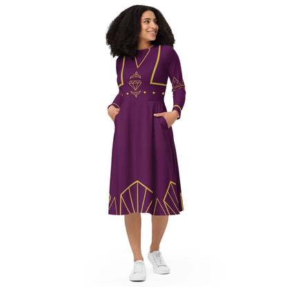 Futuristic Princess Costume (Purple) Long Sleeve Midi Dress