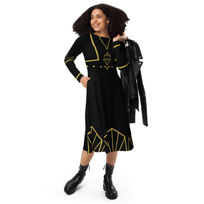 Futuristic Princess Costume (Black) Long Sleeve Midi Dress