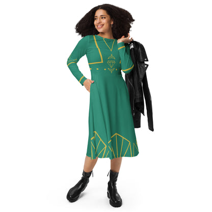 Futuristic Princess Costume (Teal/Torqouise) Long Sleeve Midi Dress