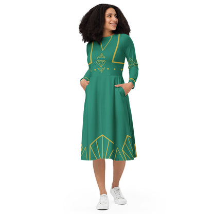 Futuristic Princess Costume (Teal/Torqouise) Long Sleeve Midi Dress