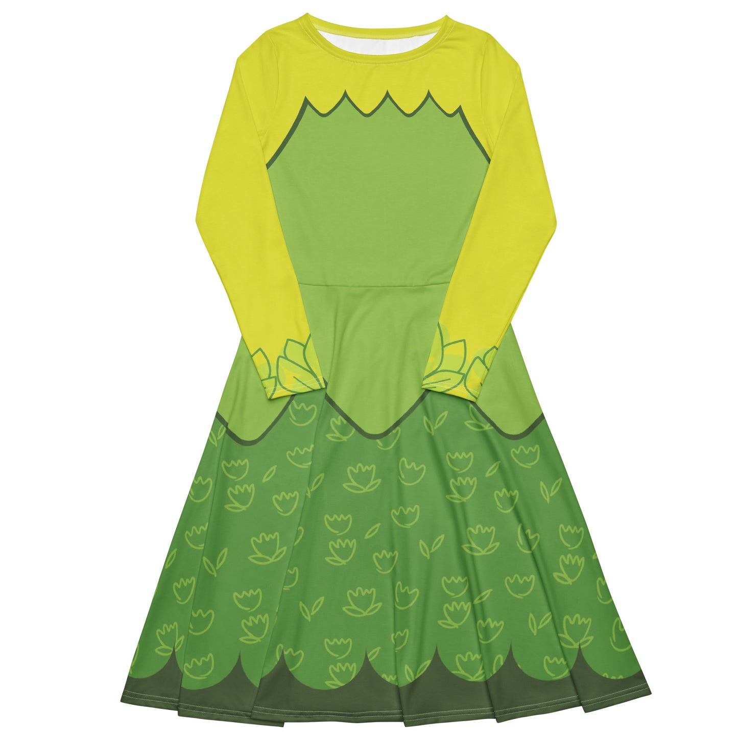 Tiana Frog Princess Costume Long Sleeve Midi Dress