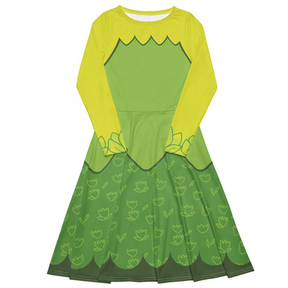 Tiana Frog Princess Costume Long Sleeve Midi Dress