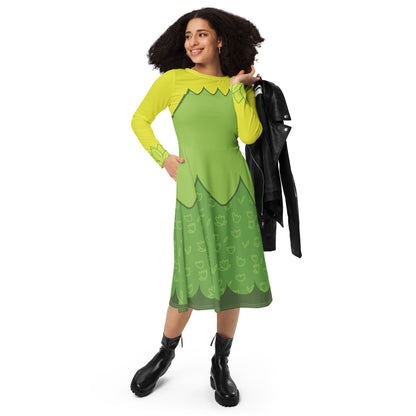 Tiana Frog Princess Costume Long Sleeve Midi Dress