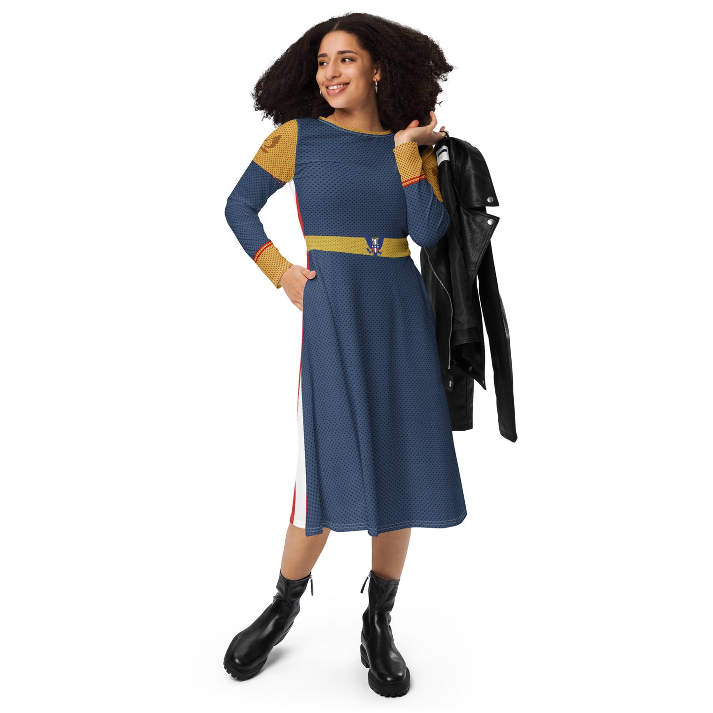 Homelander Costume Long Sleeve Midi Dress