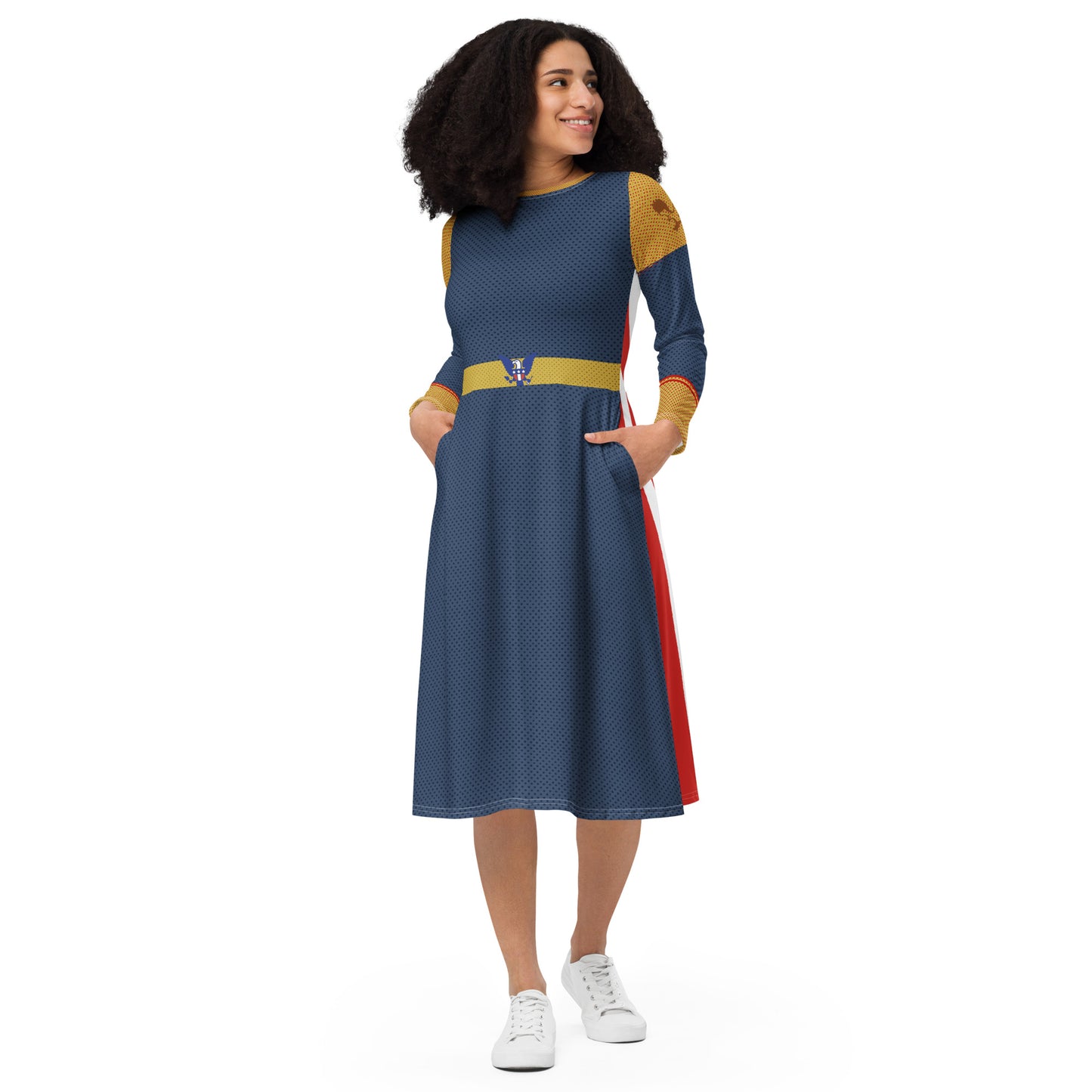 Homelander Costume Long Sleeve Midi Dress