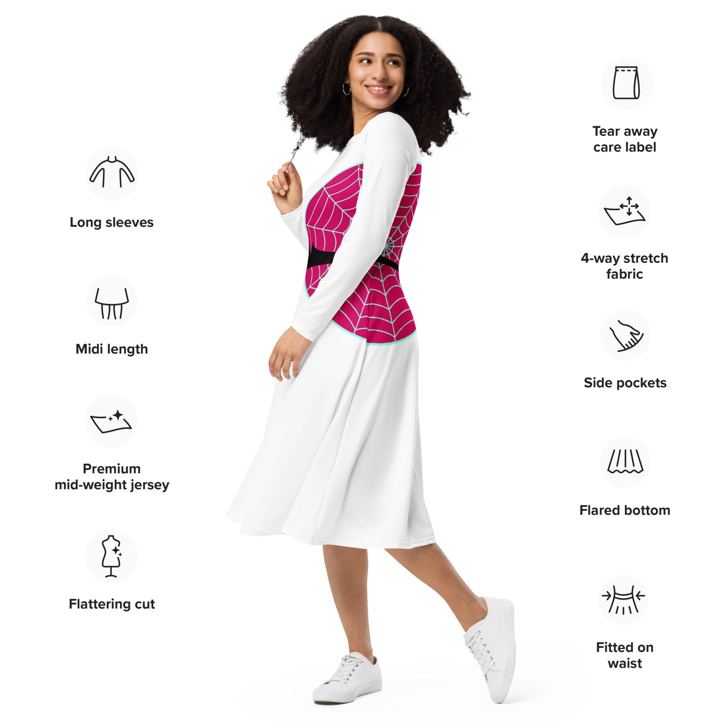 Spider-Gwen Webbing Long Sleeve Midi Dress