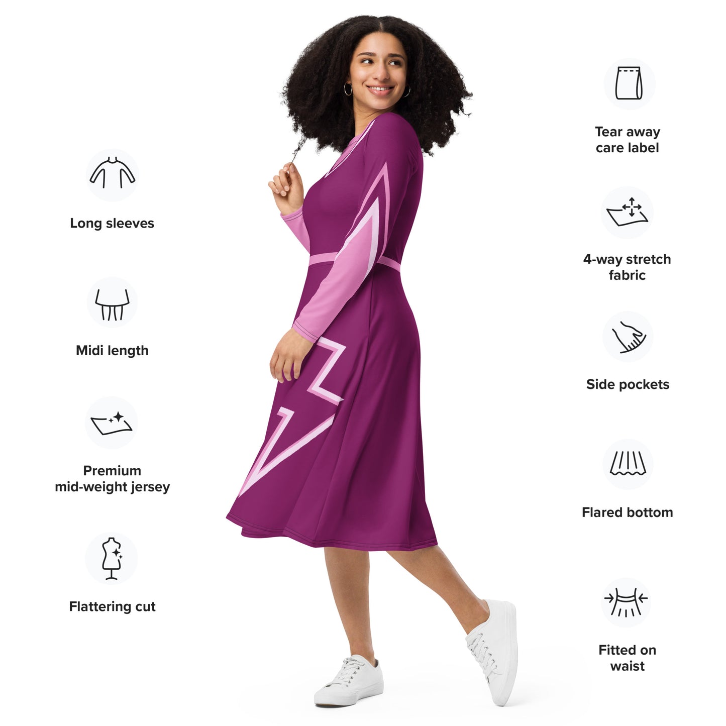 Superhero (Eggplant) Long Sleeve Midi Dress