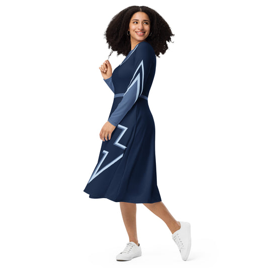 Superhero (Blue) Long Sleeve Midi Dress