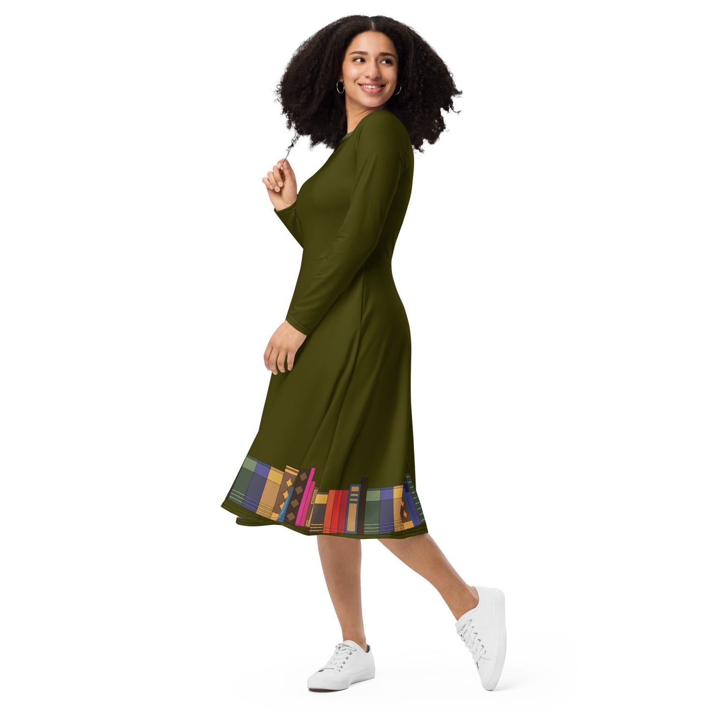 Kamar-Taj Library (Dark Green) Long Sleeve Midi Dress