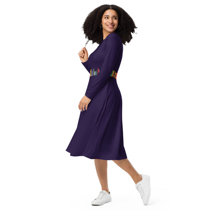 Kamar-Taj Library (Belt Effect) Long Sleeve Midi Dress