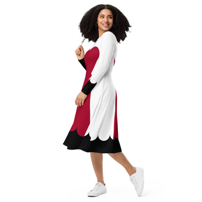 Queen of Hearts Costume Long Sleeve Midi Dress