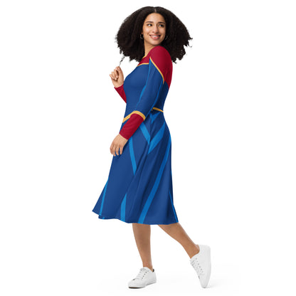 Super Girl Costume Long Sleeve Midi Dress