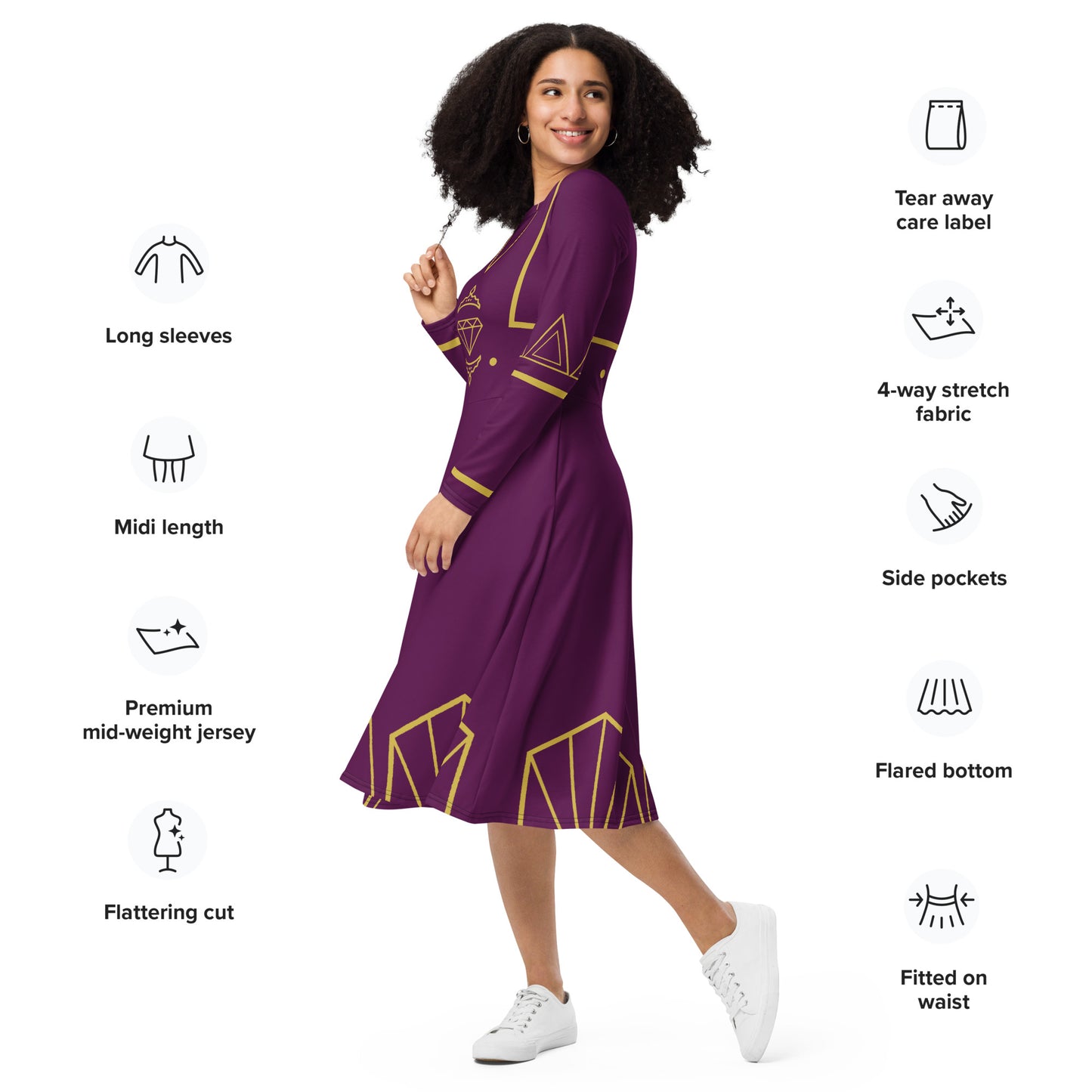 Futuristic Princess Costume (Purple) Long Sleeve Midi Dress