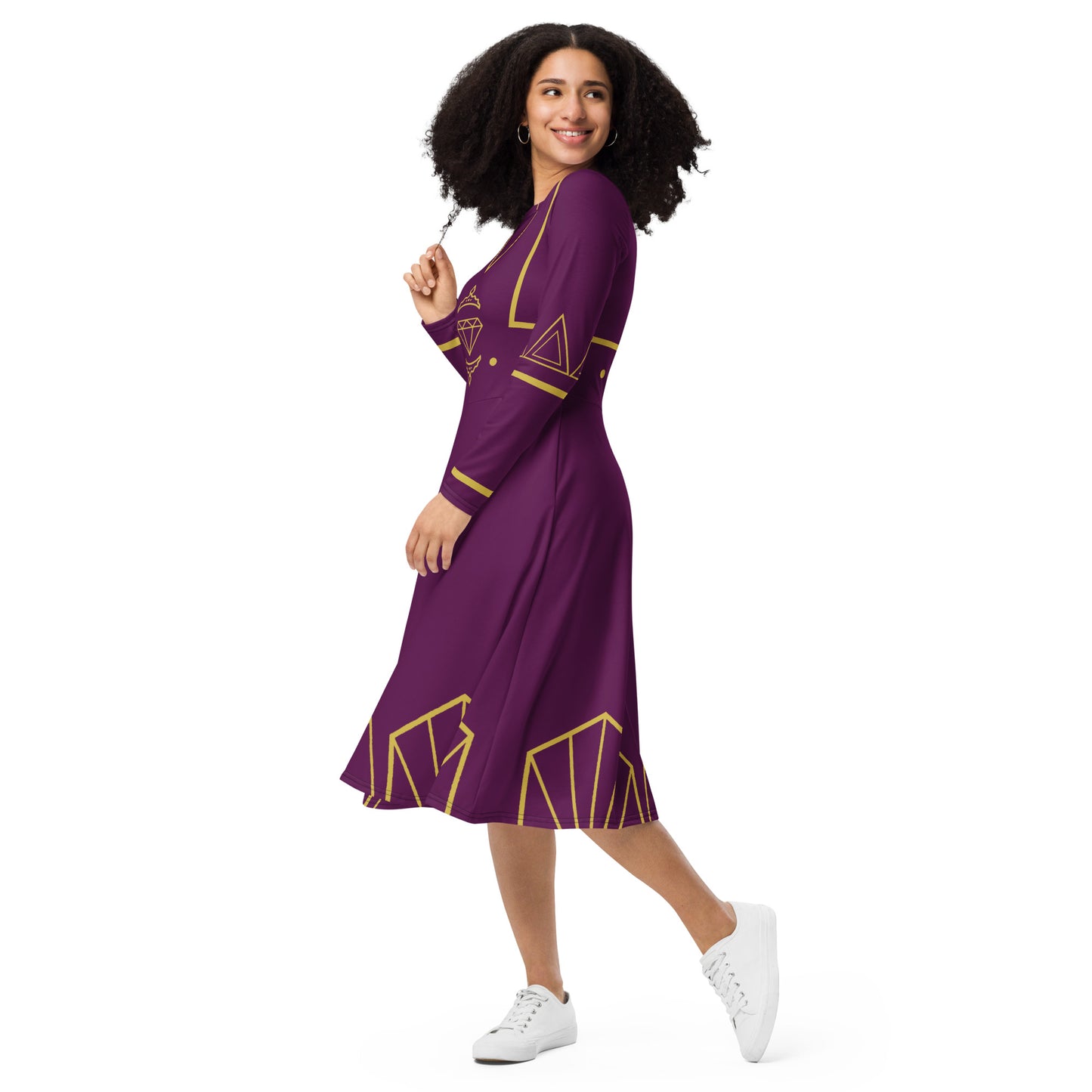 Futuristic Princess Costume (Purple) Long Sleeve Midi Dress