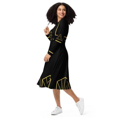 Futuristic Princess Costume (Black) Long Sleeve Midi Dress