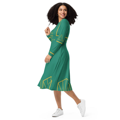 Futuristic Princess Costume (Teal/Torqouise) Long Sleeve Midi Dress