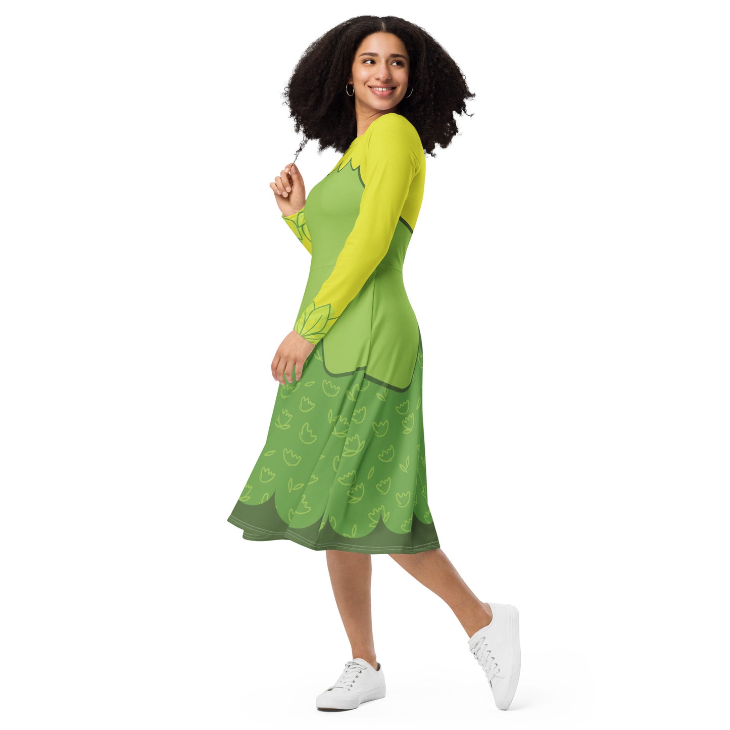 Tiana Frog Princess Costume Long Sleeve Midi Dress