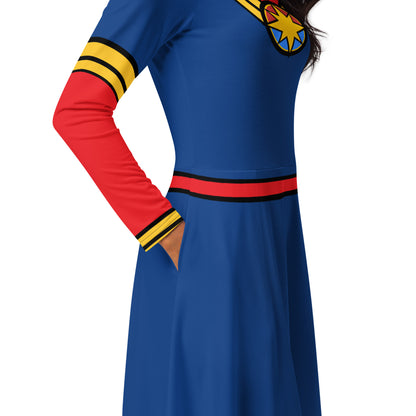 Captain Carol Danvers Costume Long Sleeve Midi Dress