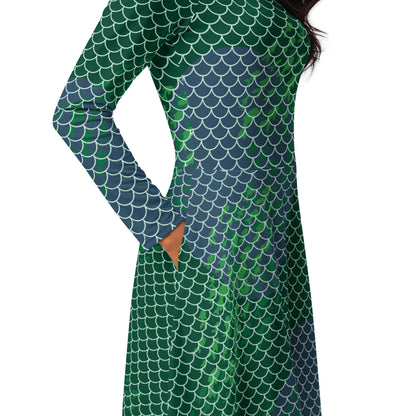 Queen of Atlantis Costume Long Sleeve Midi Dress