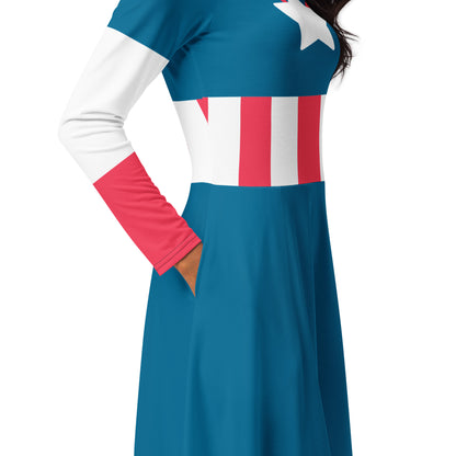 Steve Rogers Costume Long Sleeve Midi Dress