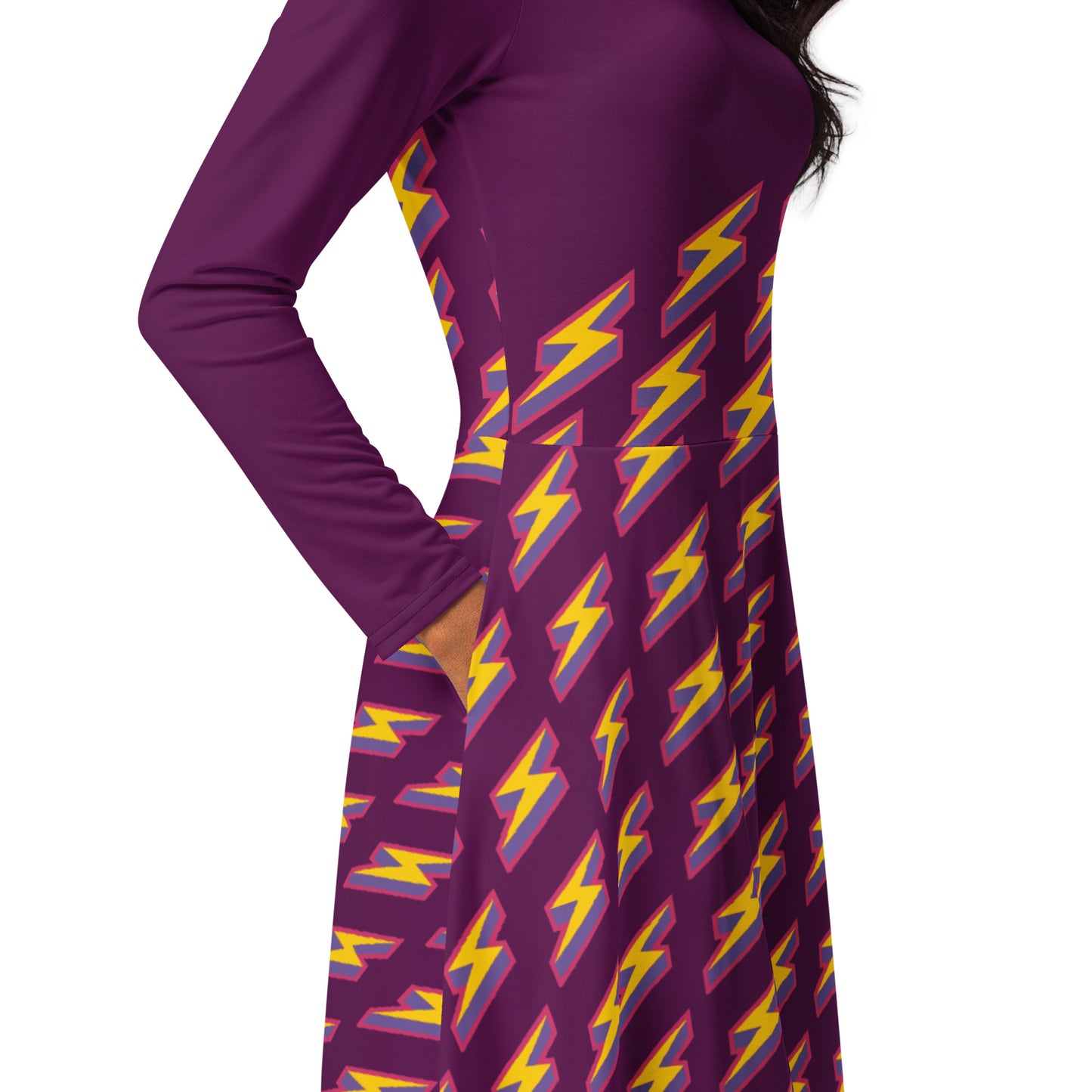 Intergalactic Lightning Bolt (Purple) Long Sleeve Midi Dress