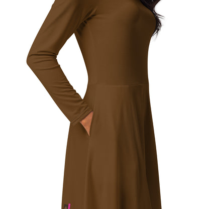 Kamar-Taj Library (Brown) Long Sleeve Midi Dress