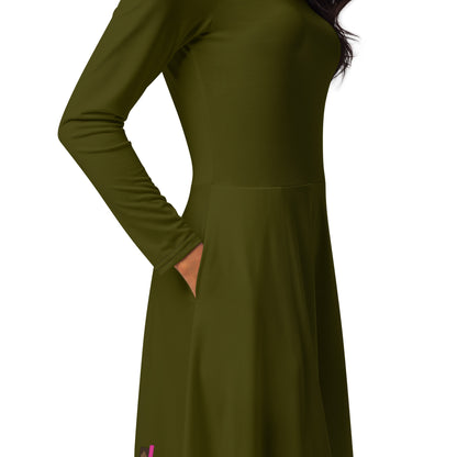 Kamar-Taj Library (Dark Green) Long Sleeve Midi Dress