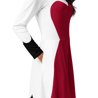 Queen of Hearts Costume Long Sleeve Midi Dress