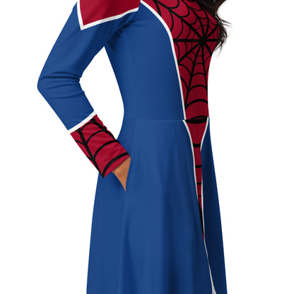 Spider-Man Costume Long Sleeve Midi Dress