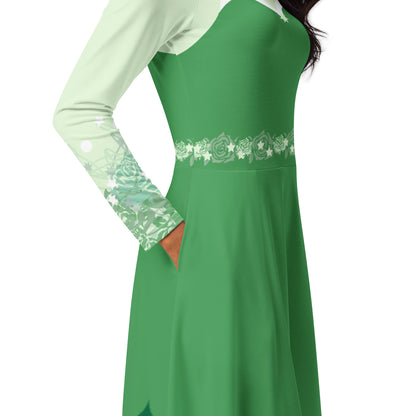 Green Fairy Costume Long Sleeve Midi Dress