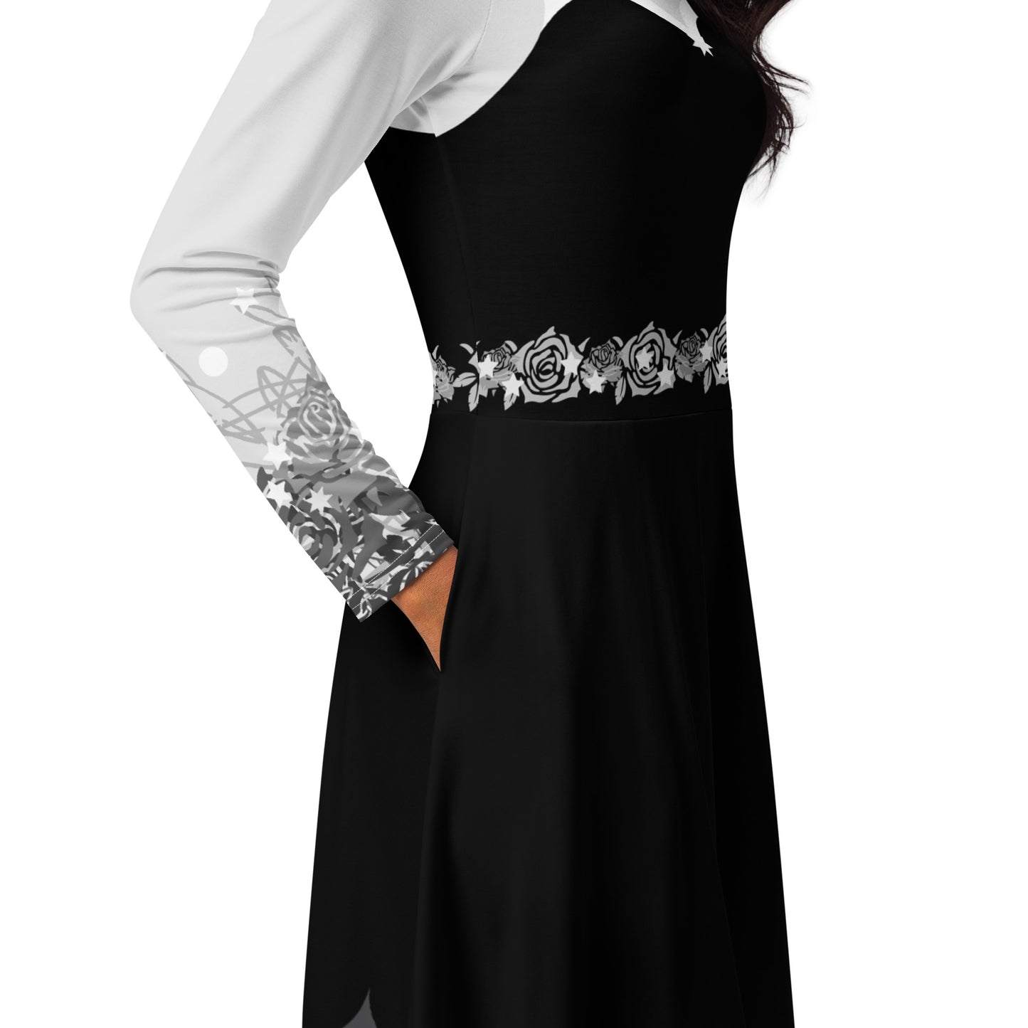 Black & White Fairy Costume Long Sleeve Midi Dress