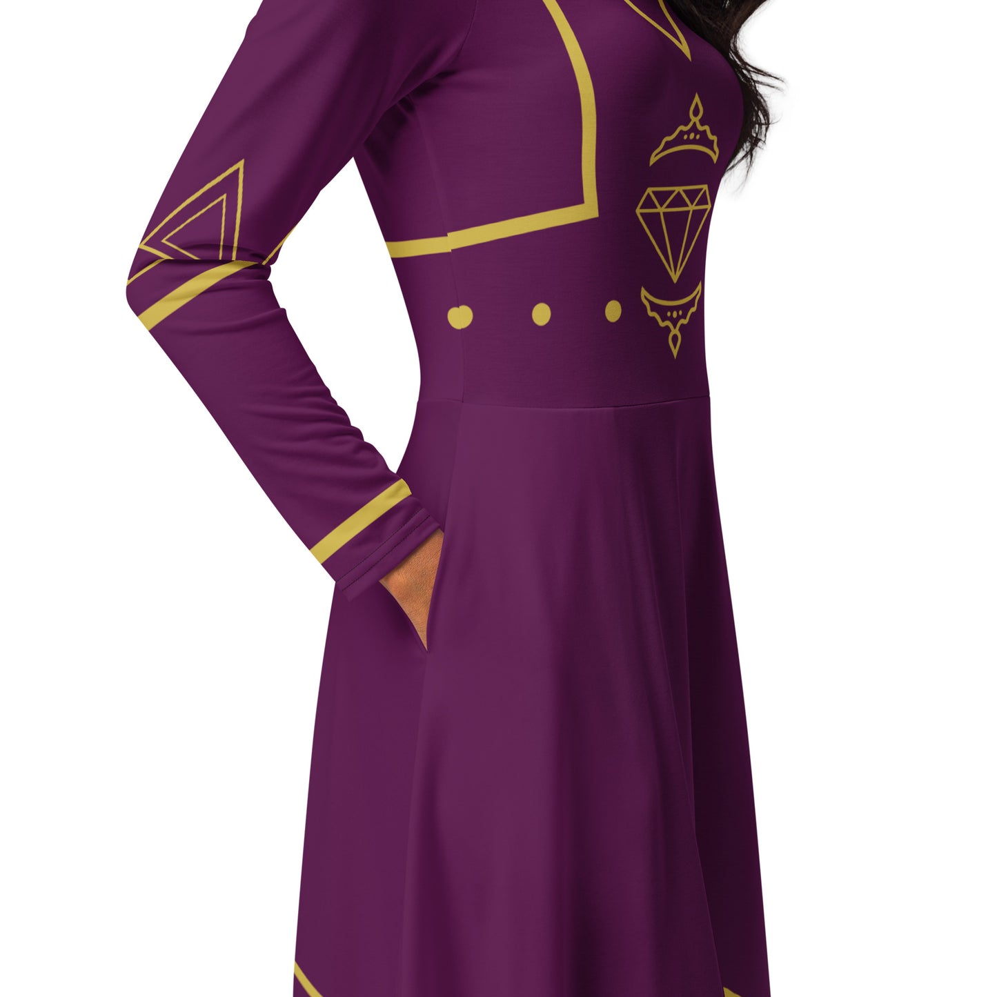 Futuristic Princess Costume (Purple) Long Sleeve Midi Dress